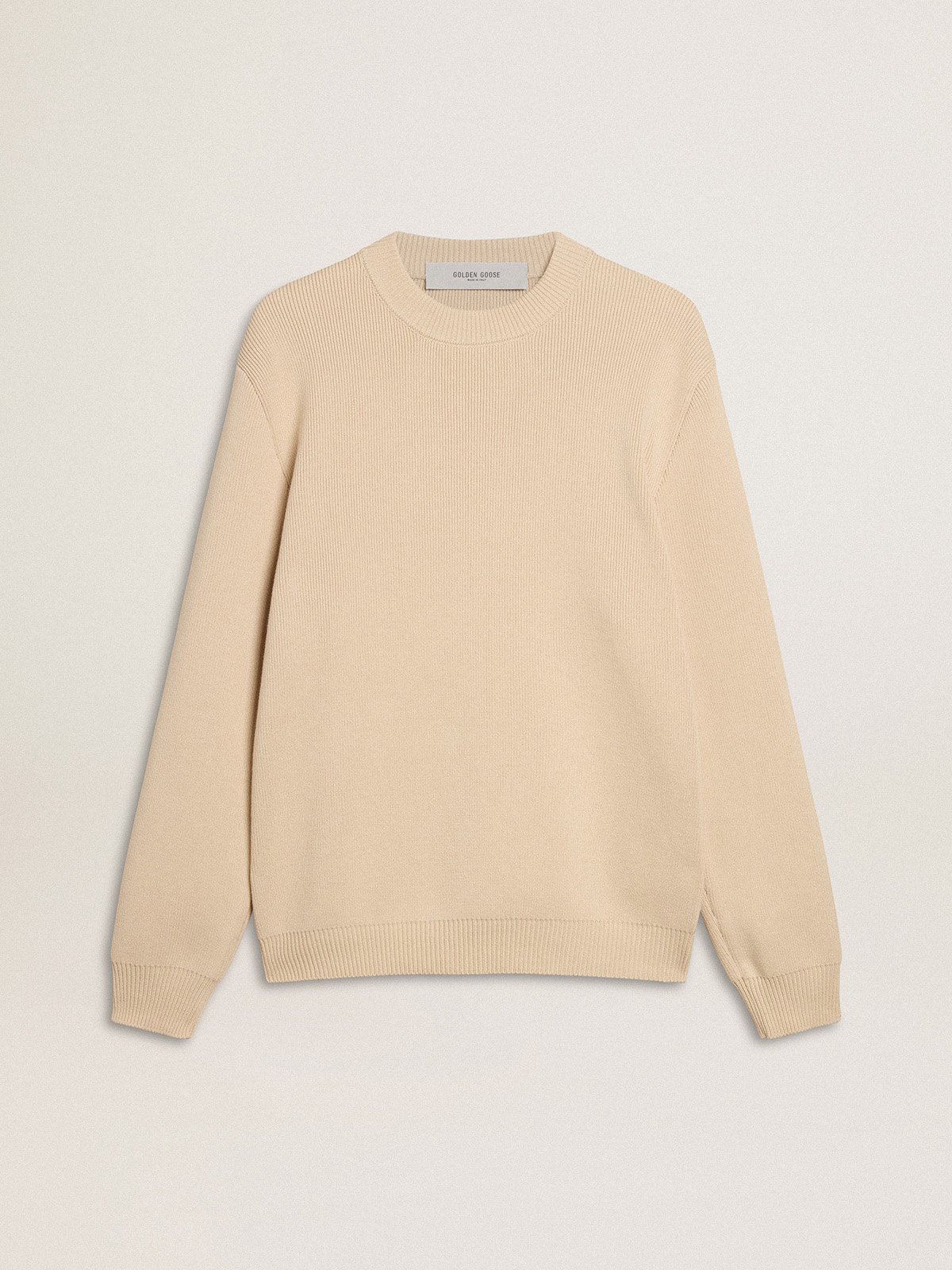 Pull ras-du-cou beige pour homme avec inscription « Golden » dans le dos — Golden Goose