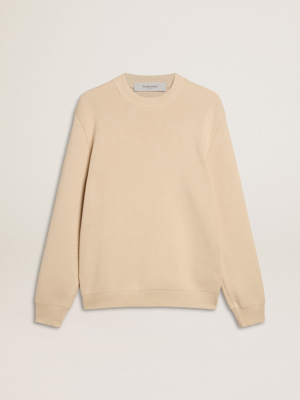 Pull ras-du-cou beige pour homme avec inscription « Golden » dans le dos — Golden Goose