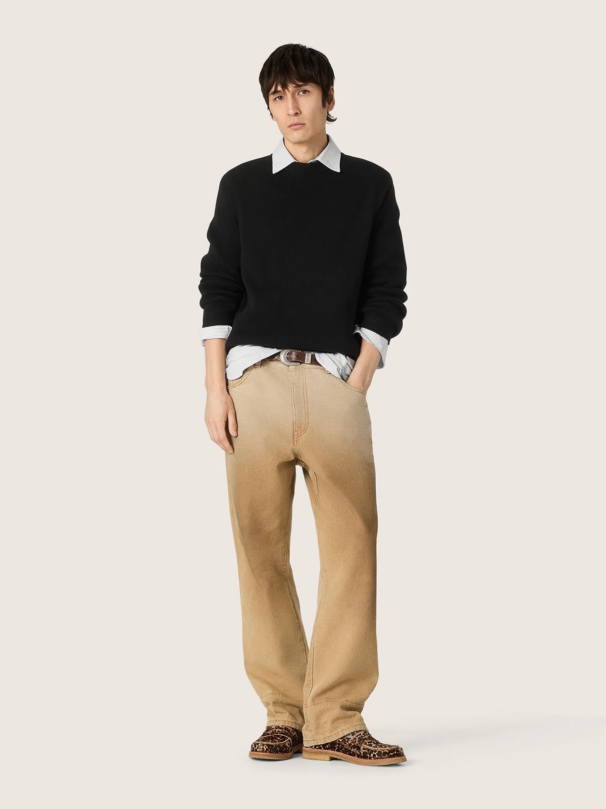 Maglione da uomo girocollo in cotone nero