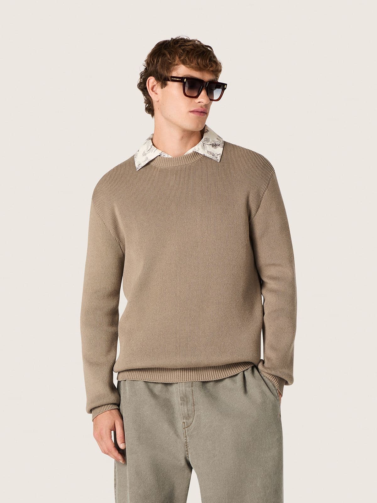 Golden Goose - Herrenpullover aus Bio-Baumwolle in hellem Taupe mit gesticktem Logo in 