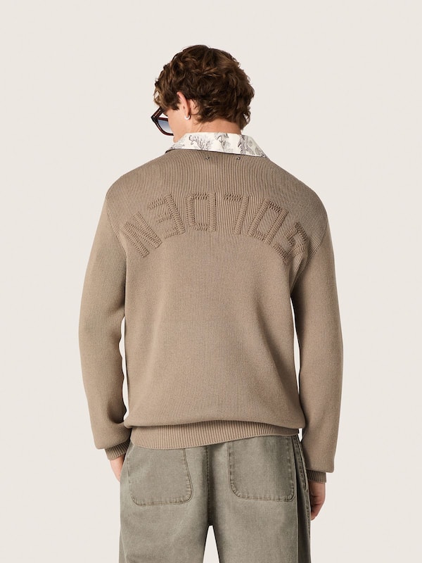 Golden Goose - Men's sweater in light taupe organic cotton with embroidered logo in 