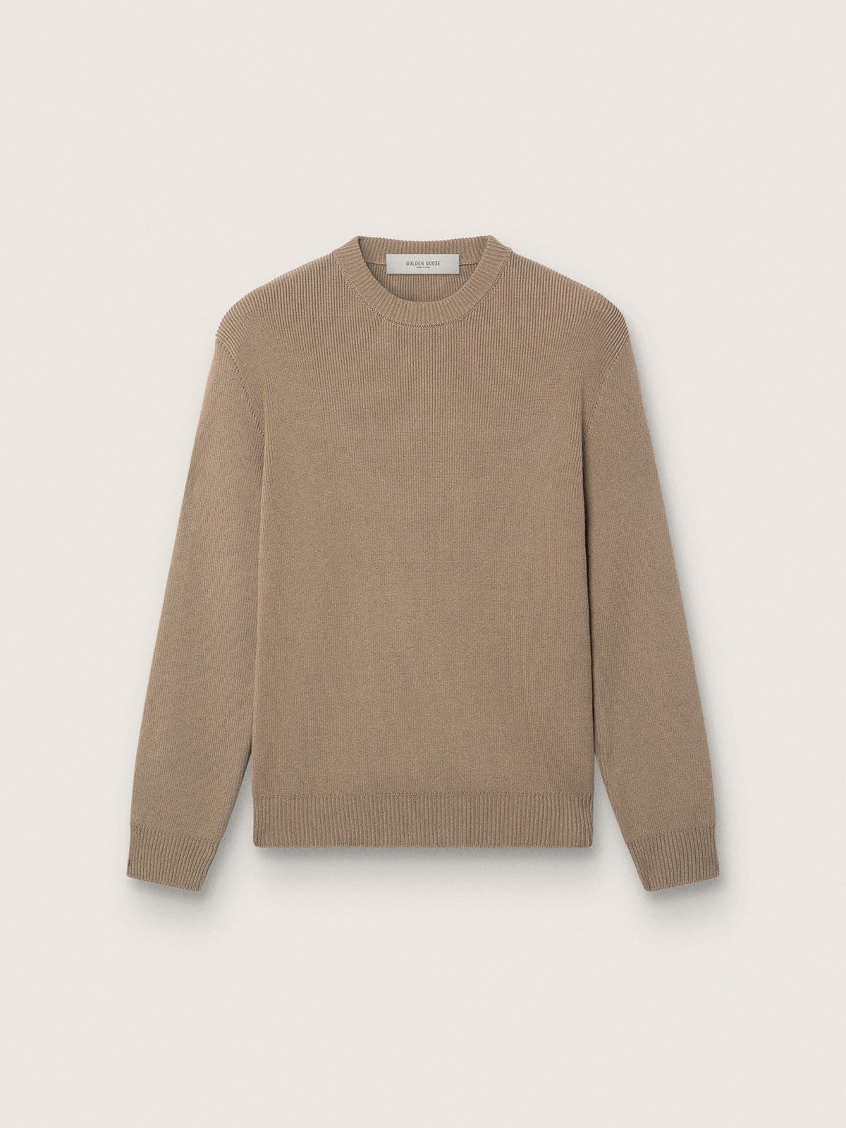 Golden Goose - Herrenpullover aus Bio-Baumwolle in hellem Taupe mit gesticktem Logo in 