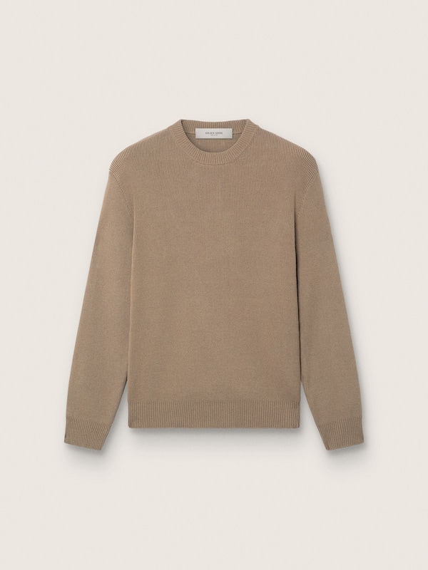 Golden Goose - Men's sweater in light taupe organic cotton with embroidered logo in 