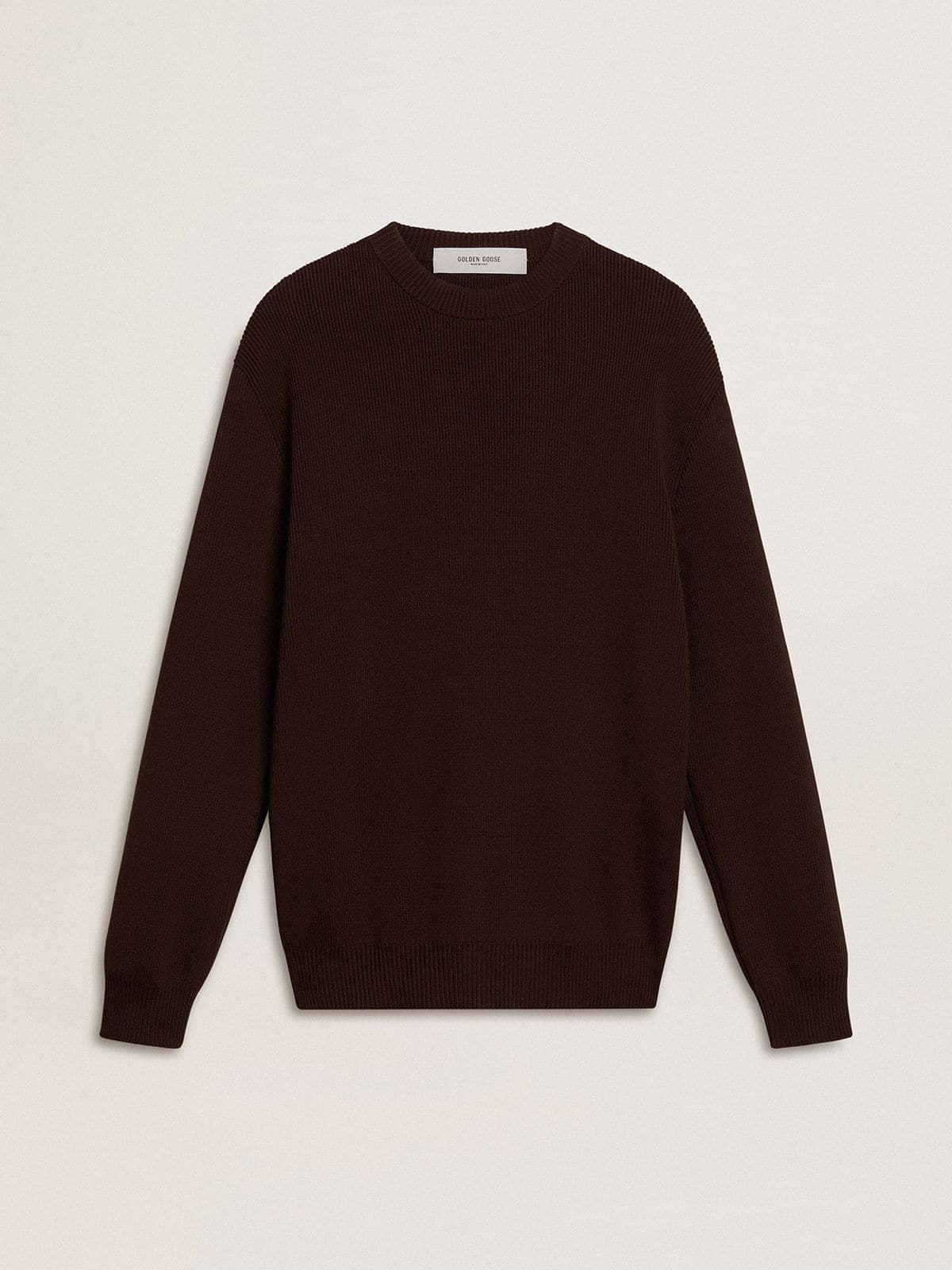 Golden Goose - Maglione girocollo marrone da uomo con scritta 'Golden' sul retro in 