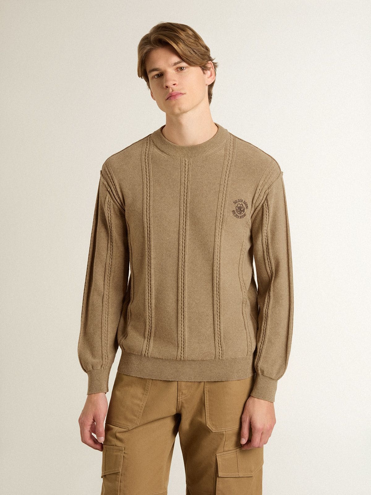 Golden Goose - Maglia color beige da uomo con logo ricamato in 