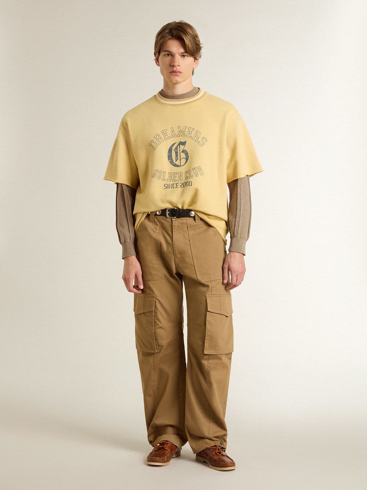 Golden Goose - Maglia color beige da uomo con logo ricamato in 