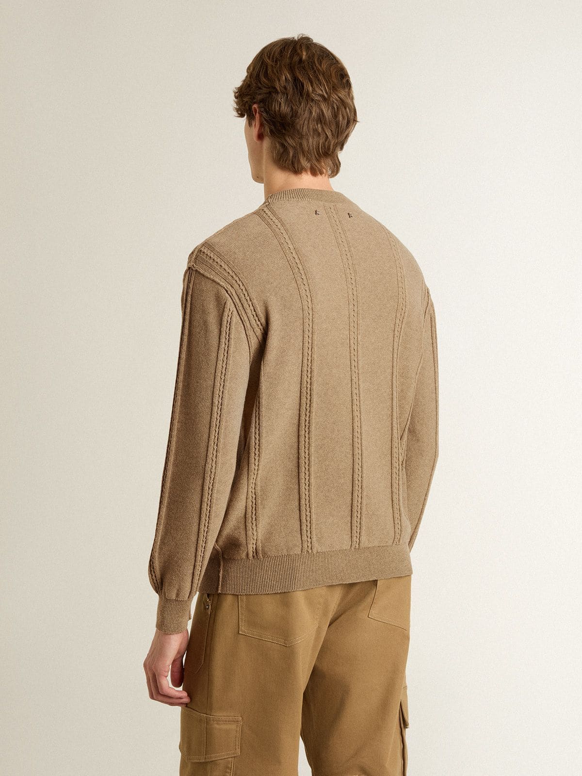 Golden Goose - Maglia color beige da uomo con logo ricamato in 