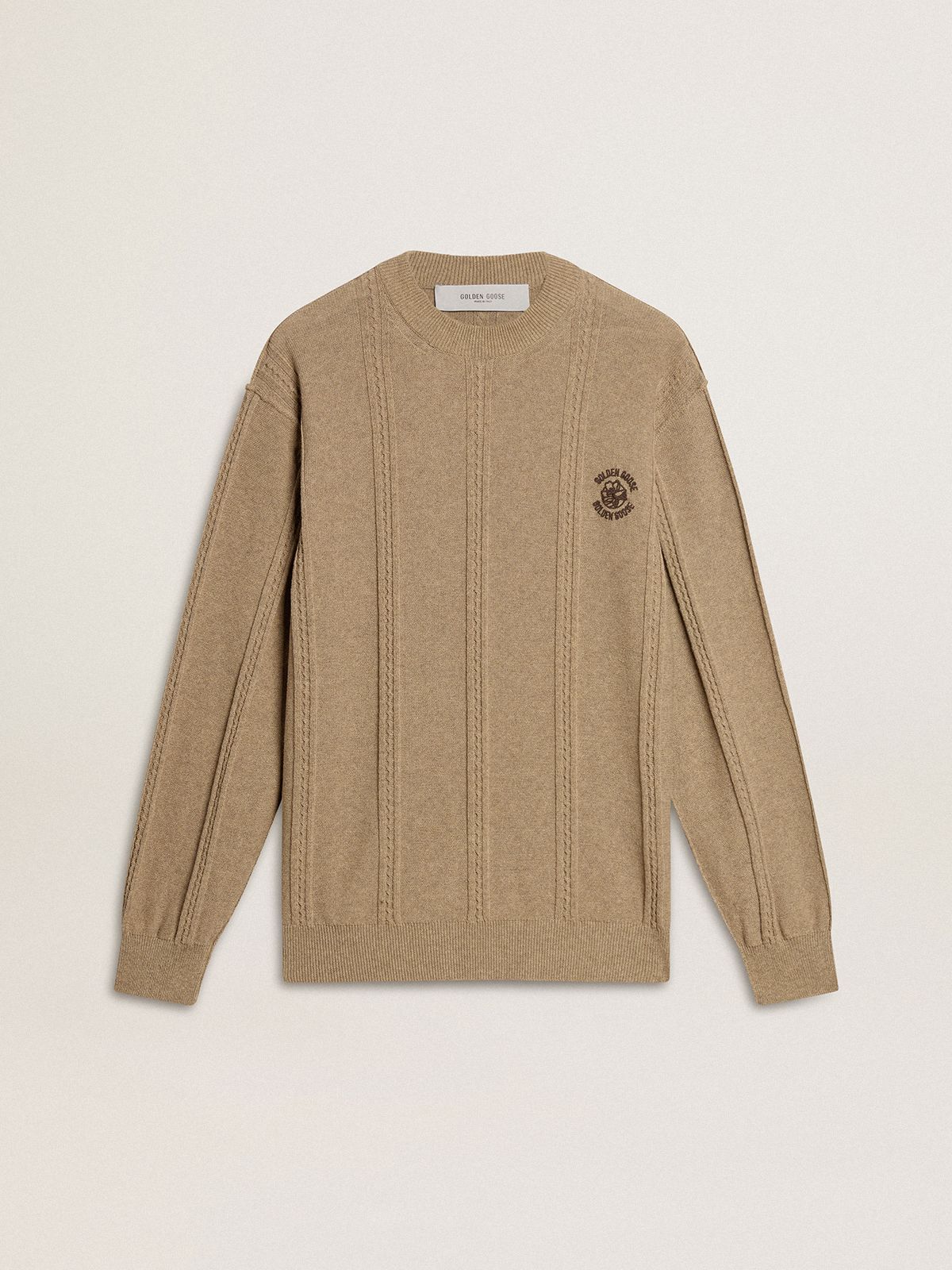 Pull beige pour homme avec logo brodé — Golden Goose