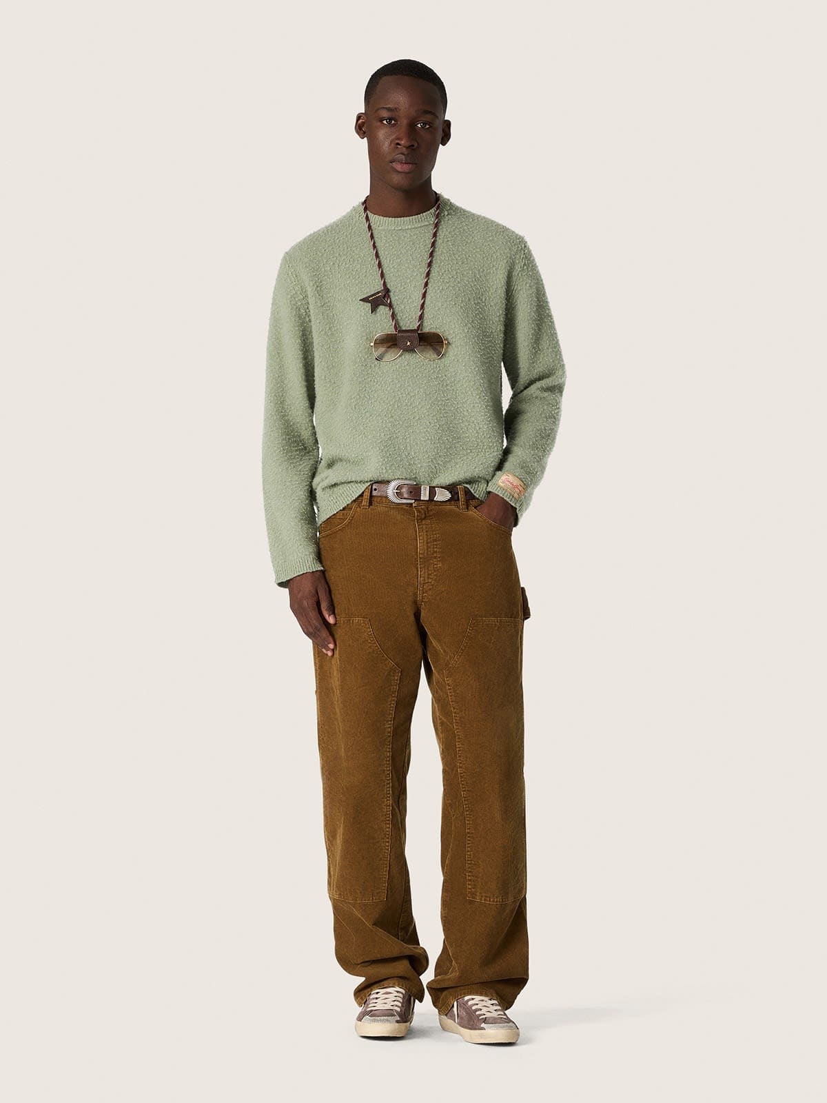 Maglione da uomo in lana verde menta effetto casentino