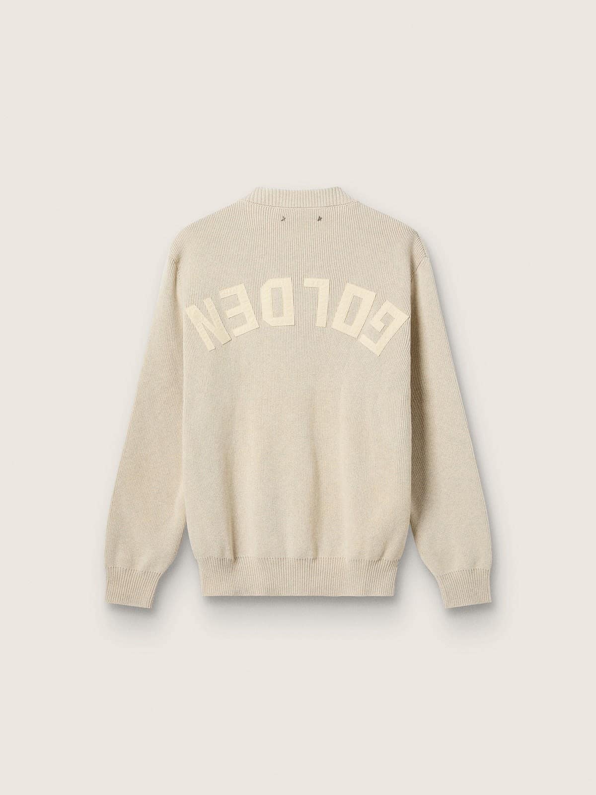 Golden Goose - Unisex crew-neck sweater in beige cotton with patch on the front and logo on the back in 