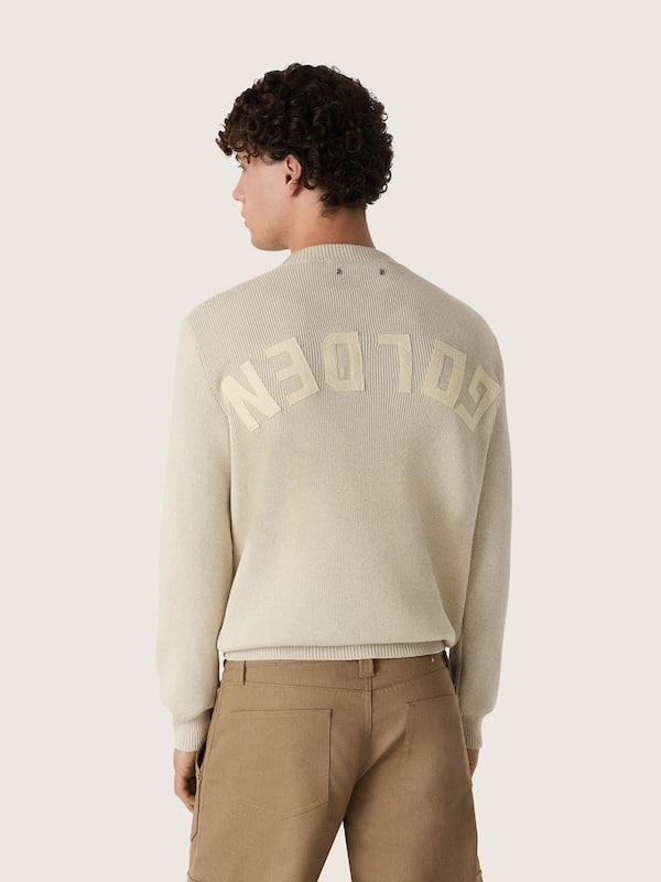 Golden Goose - Unisex crew-neck sweater in beige cotton with patch on the front and logo on the back in 