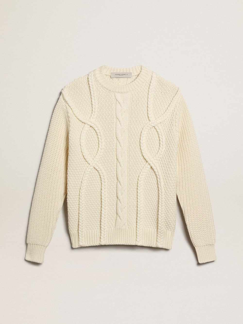 Golden Goose - Men's round-neck sweater in wool with braided motif in 