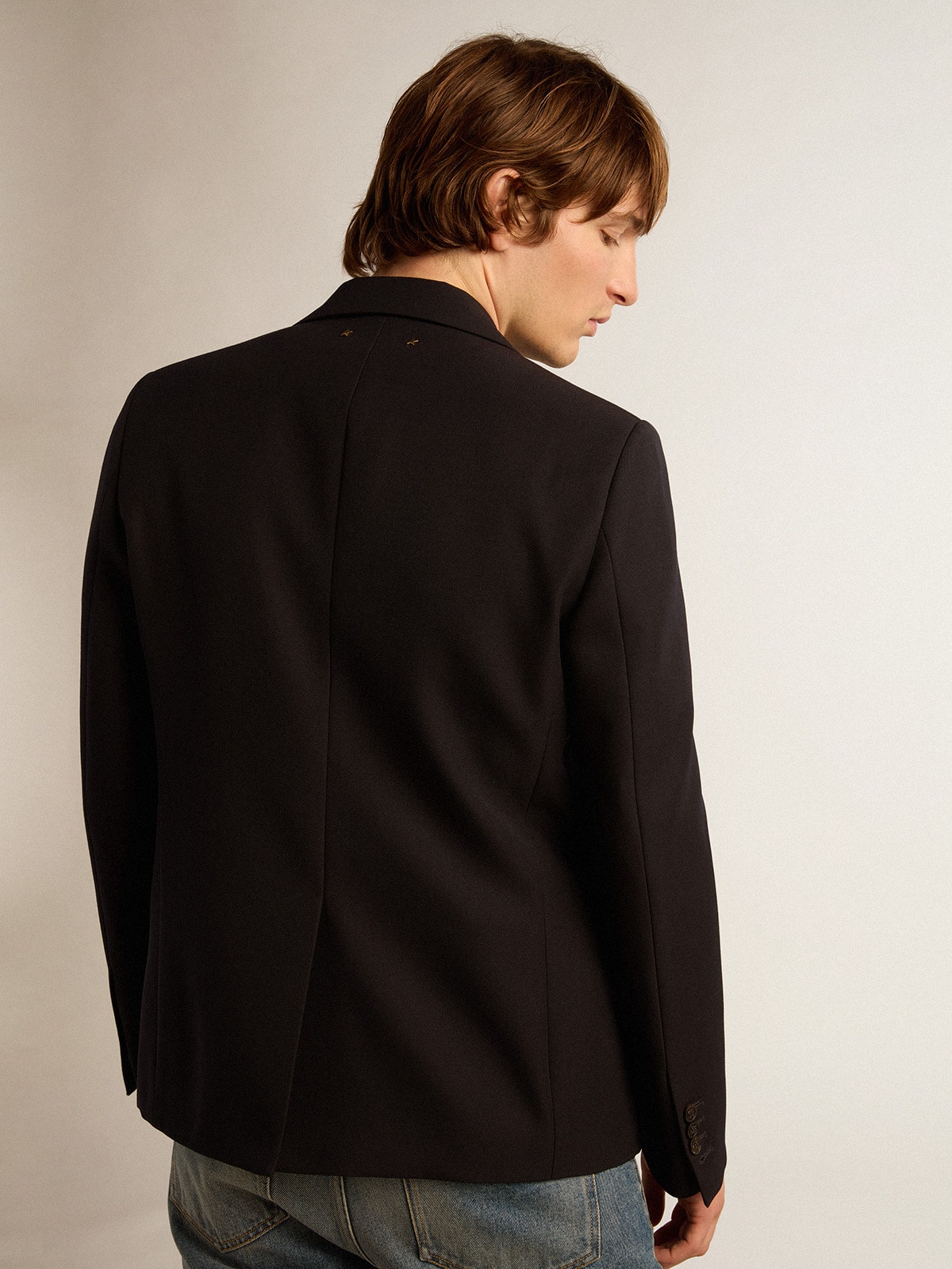 Golden Goose - Men’s single-breasted blazer in dark blue wool gabardine in 