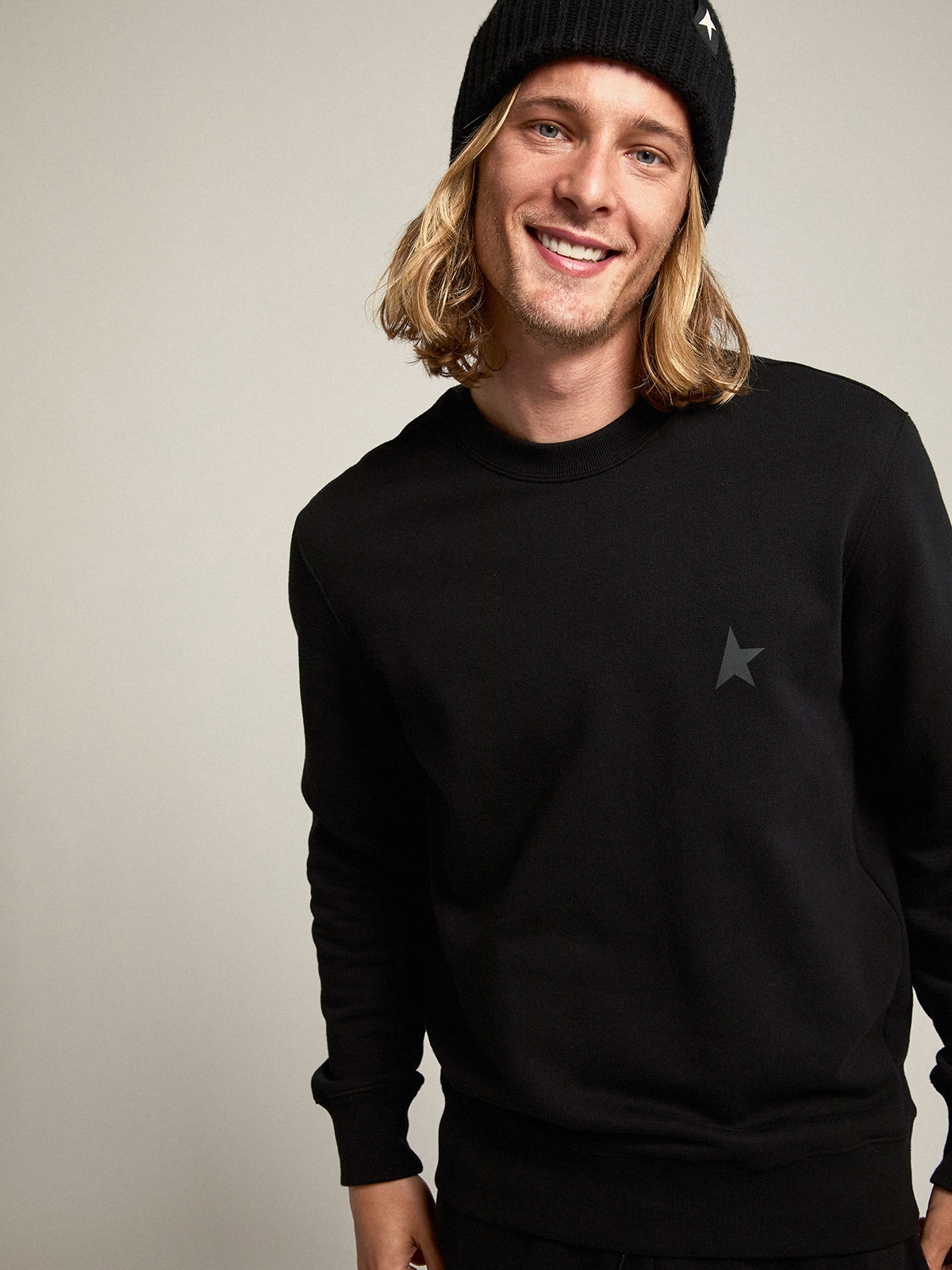 Golden Goose - Black sweatshirt with tone-on-tone star on the front in 