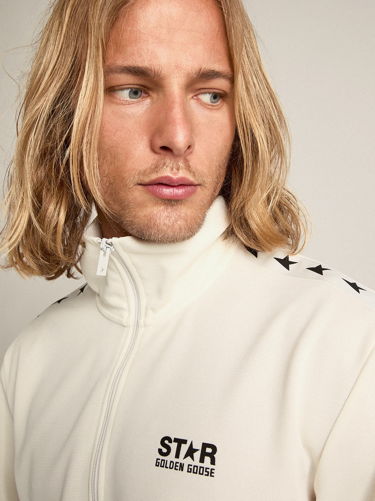 Men's papyrus white zipped sweatshirt with black stars