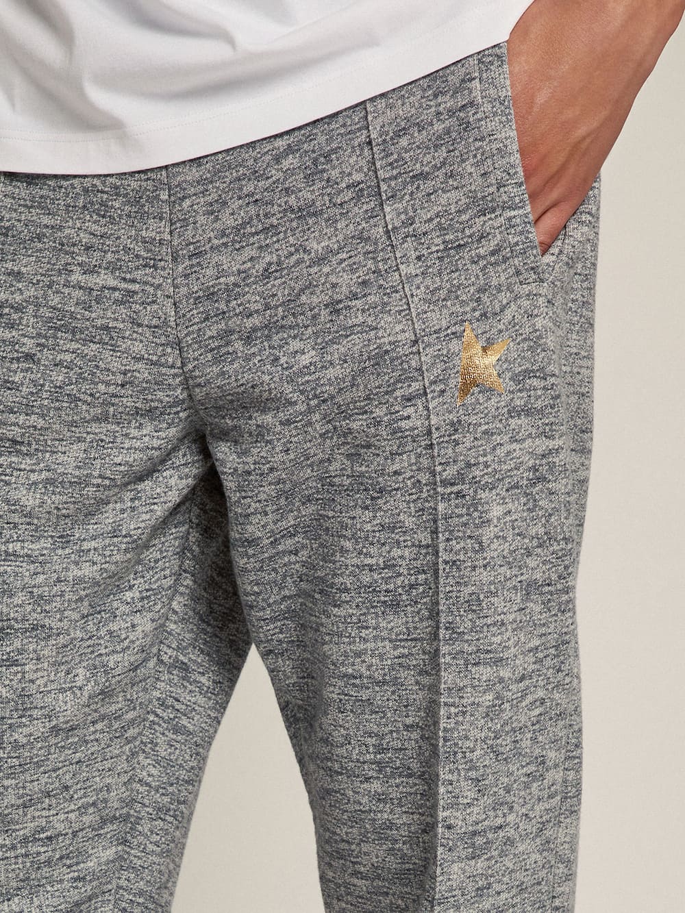 Golden Goose - Calça de jogging masculina cinza com estrela dourada na frente in 