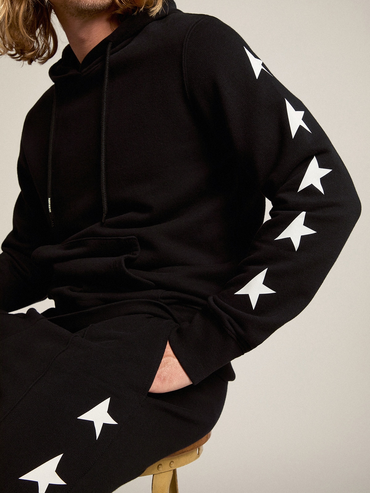 Golden Goose - Men's black joggers with white stars in 