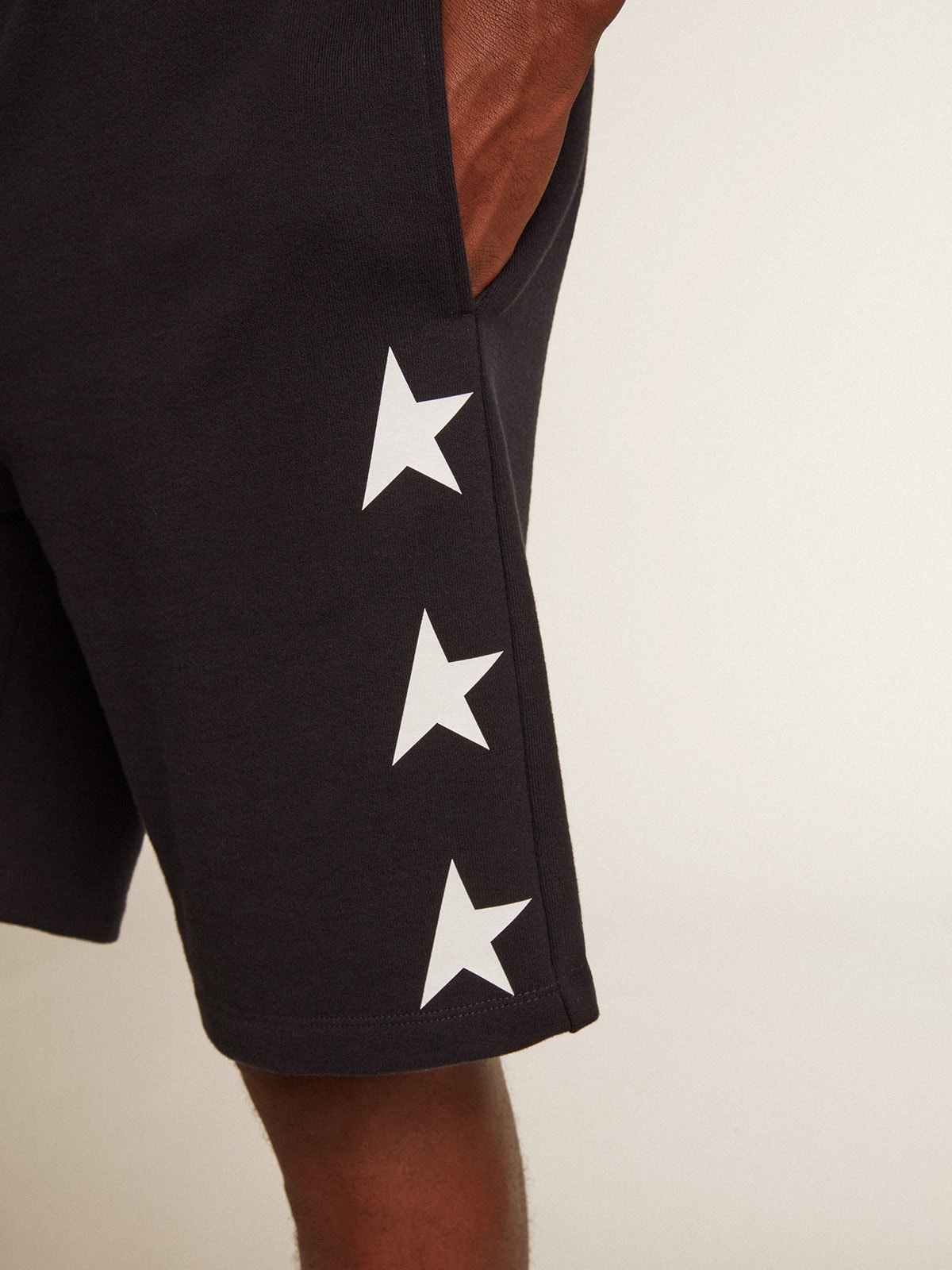 Golden Goose - Men's black bermuda shorts with white stars in 