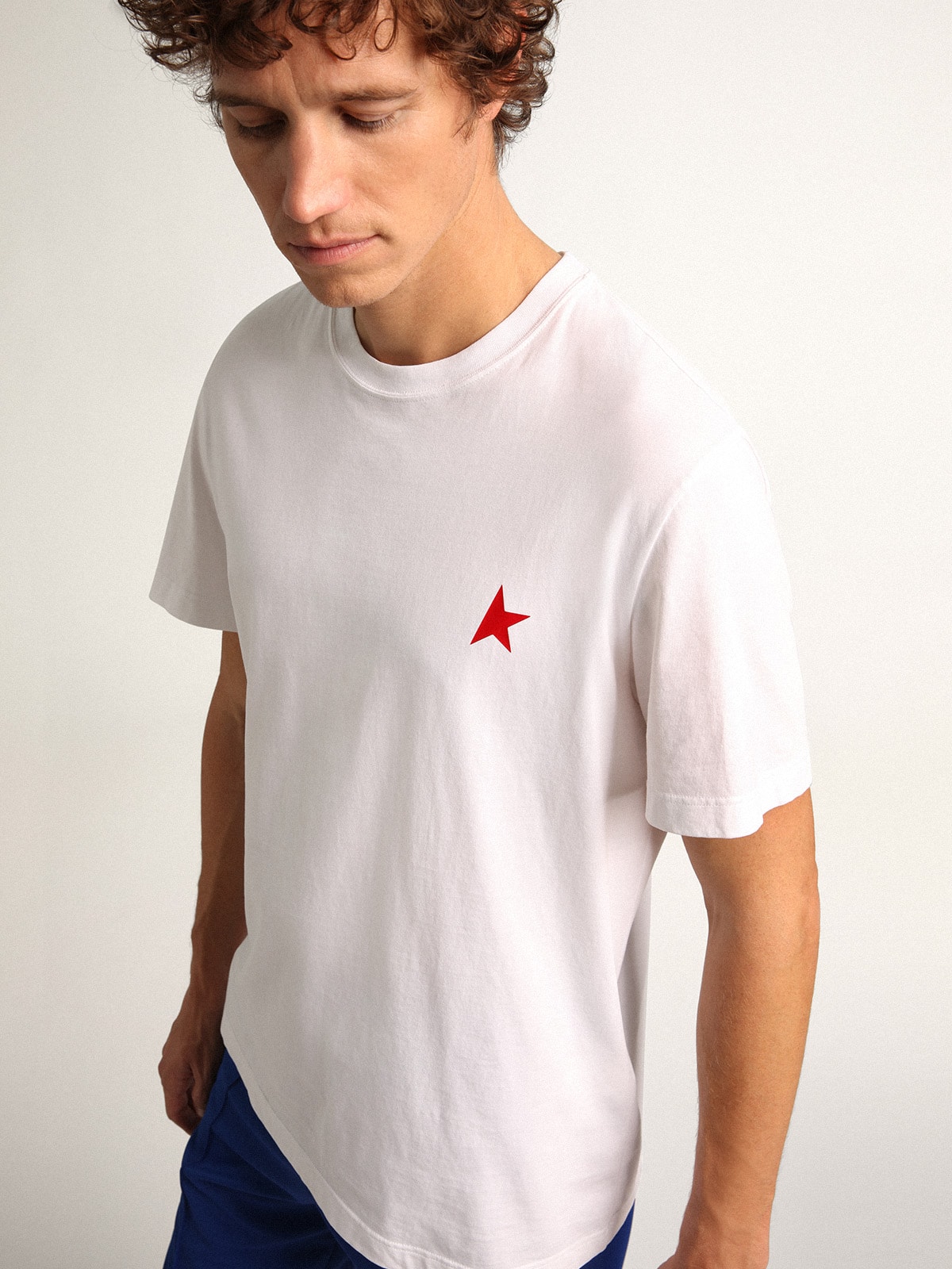 Golden Goose - White Star Collection T-shirt with red star on the front in 