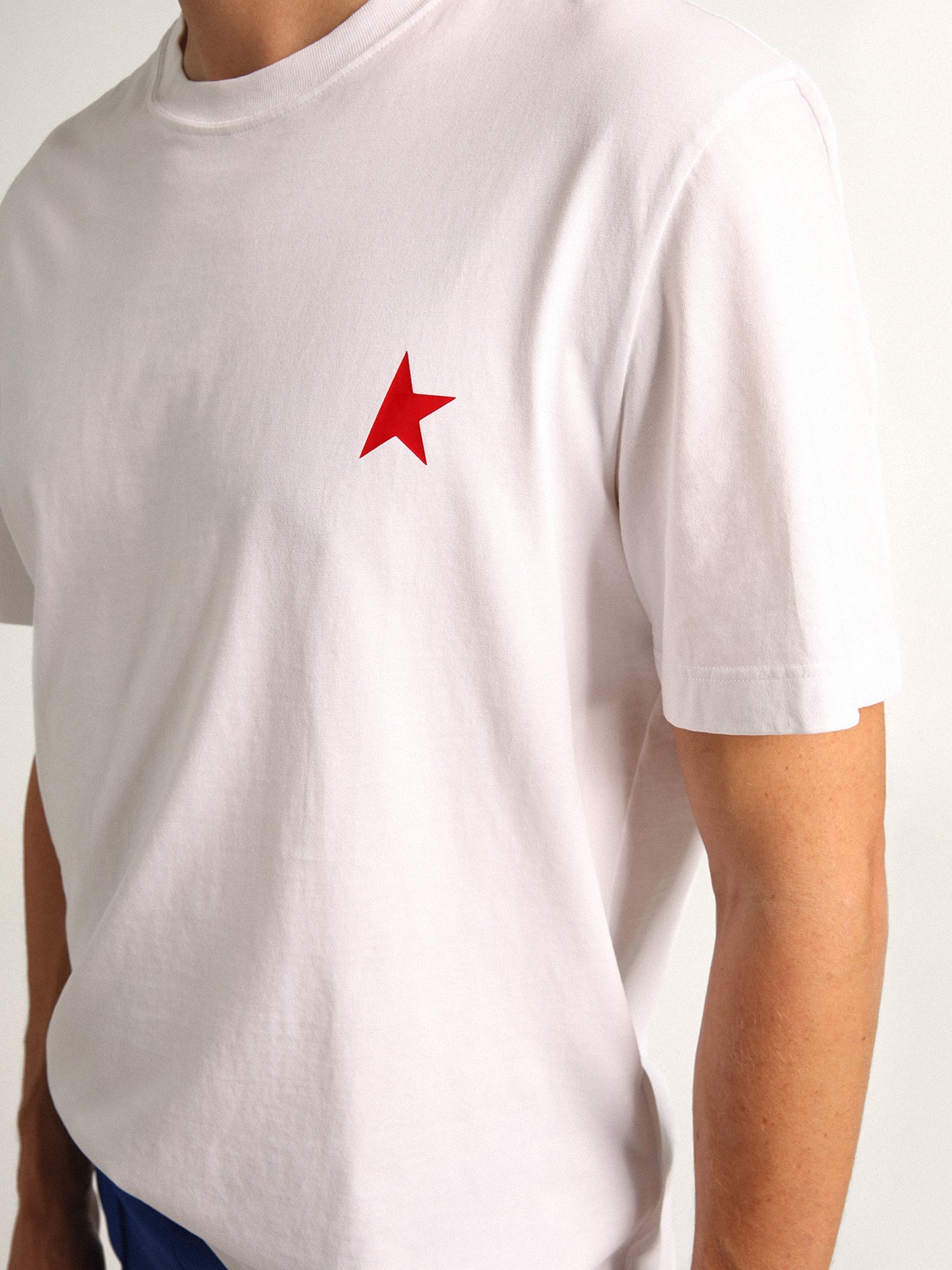 Golden Goose - White Star Collection T-shirt with red star on the front in 