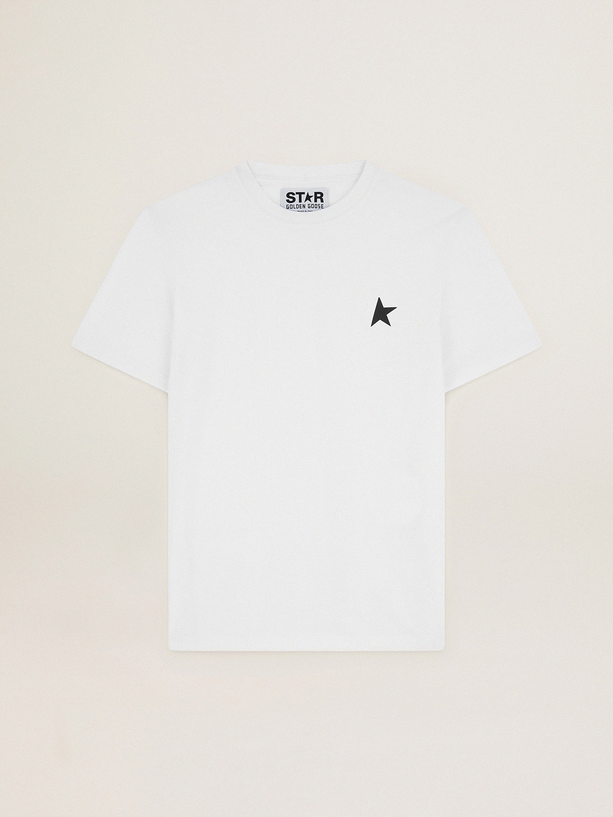 Golden Goose - Weißes T-Shirt aus der Star Collection mit schwarzem Stern auf der Vorderseite in 