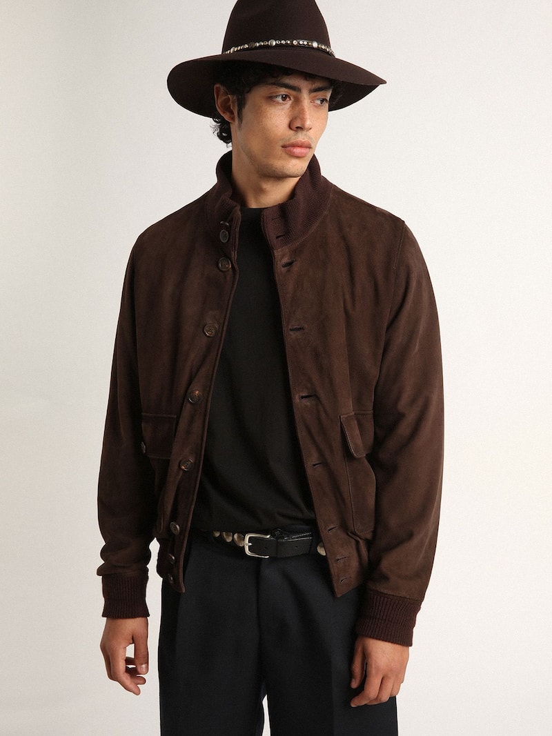 Golden Goose - Veste Golden Collection en daim marron fonc&eacute; in 