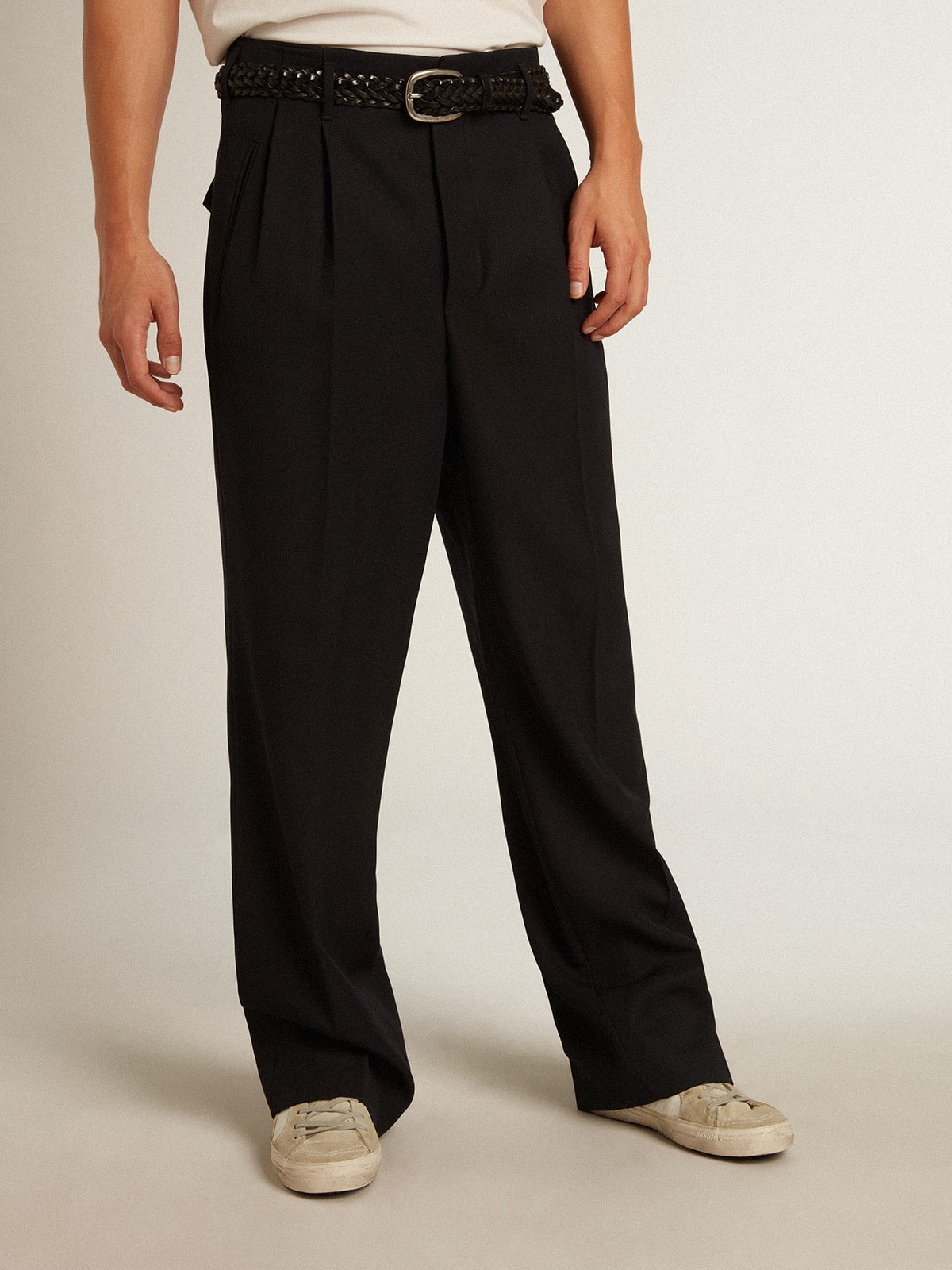 Golden Goose - Men's wide leg pants in dark blue wool in 