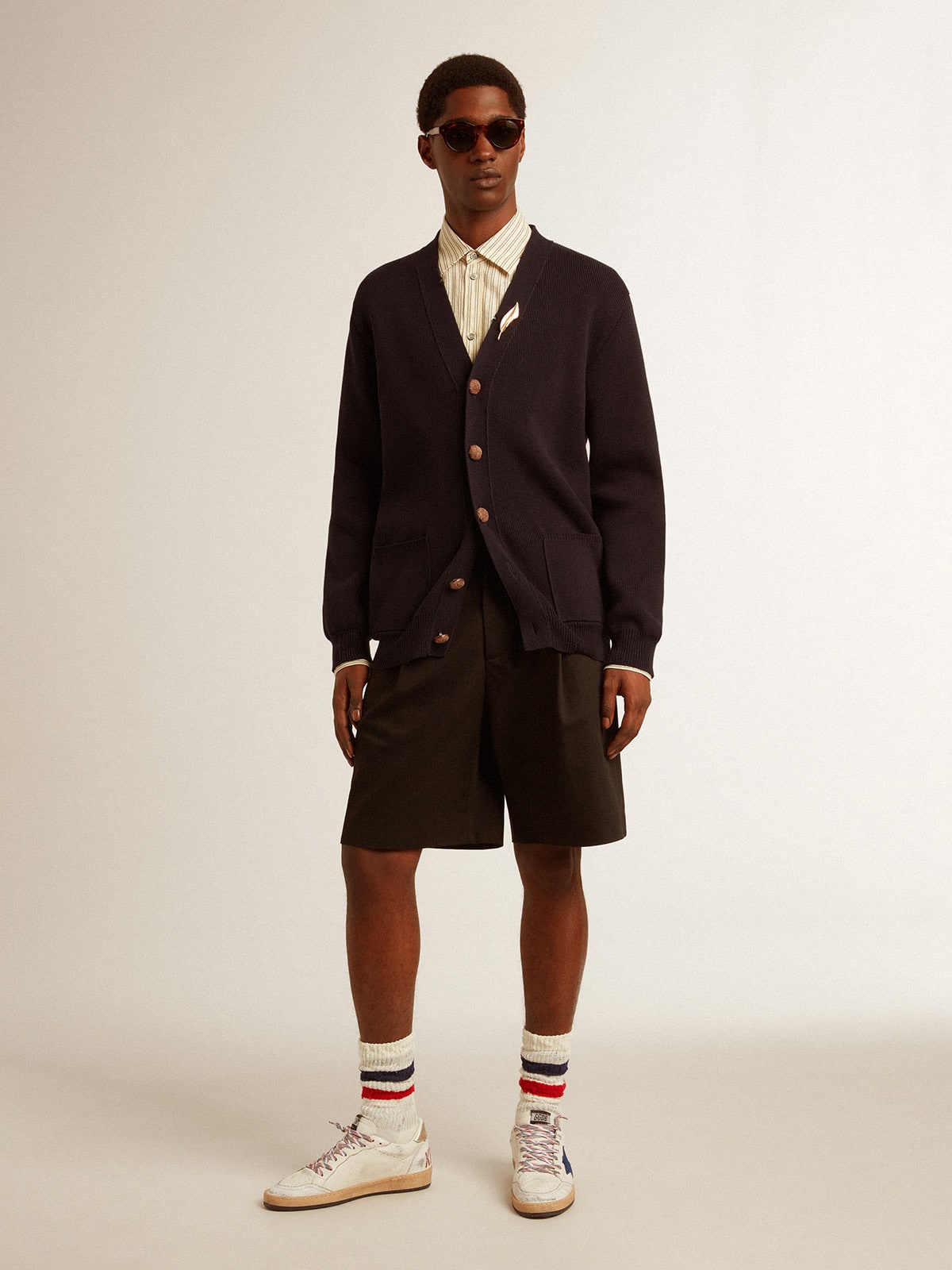 Golden Goose - Golden Collection cardigan in dark blue cotton with a distressed finish in 