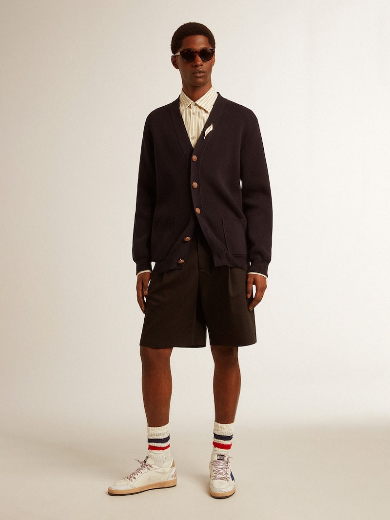 Golden Goose - Dunkelblauer Cardigan aus der Golden-Kollektion mit Distressed-Finish in 