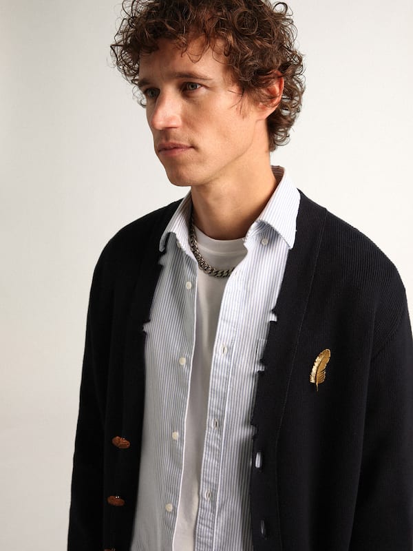 Golden Goose - Golden Collection cardigan in dark blue cotton with a distressed finish in 