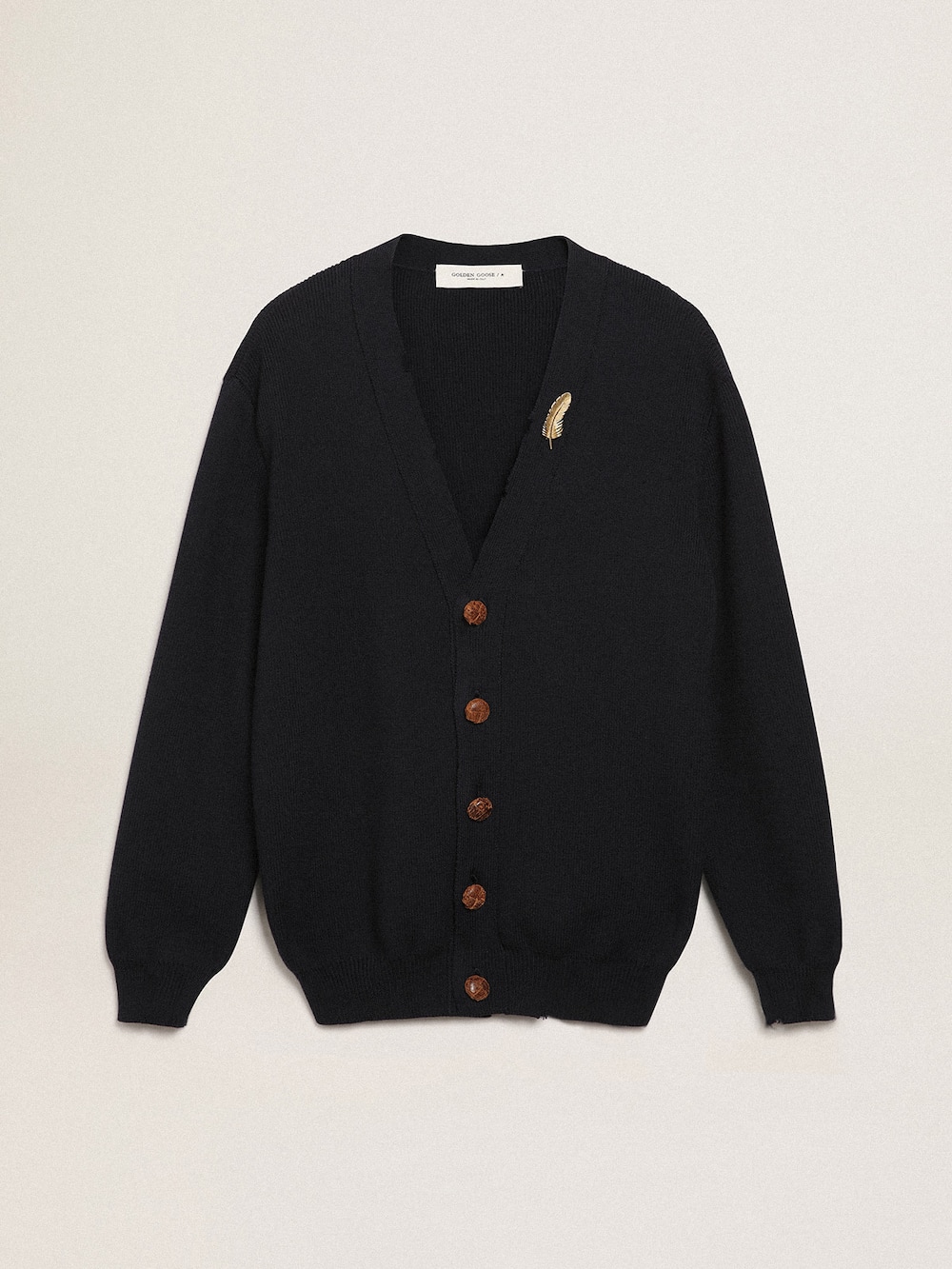 Cardigan collection Golden en coton bleu foncé à l'effet usé — Golden Goose