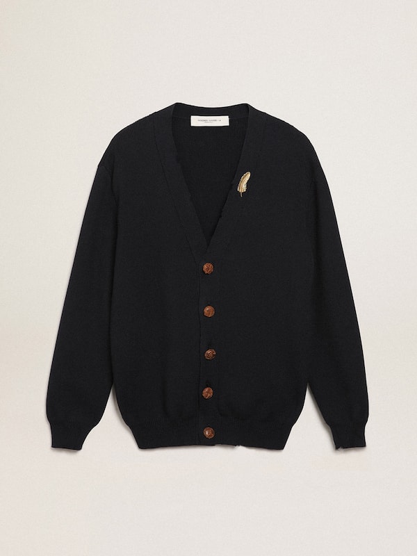 Golden Goose - Golden Collection cardigan in dark blue cotton with a distressed finish in 