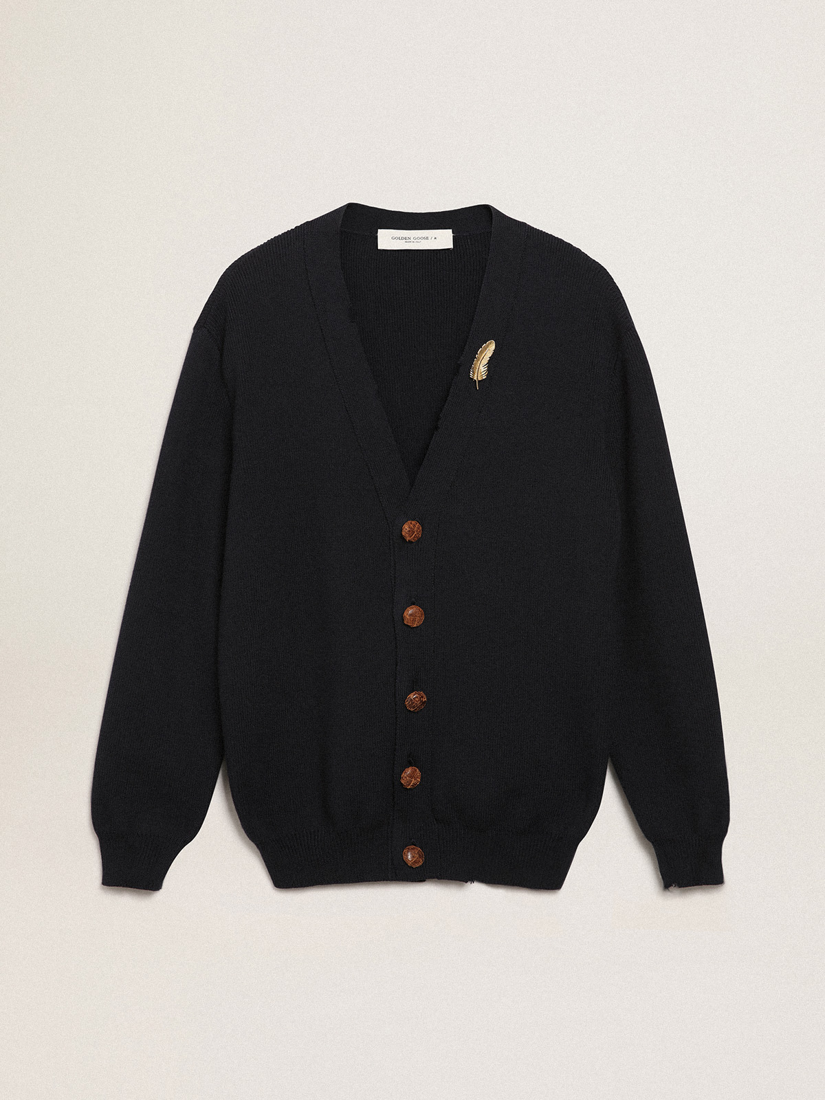 Cardigan collection Golden en coton bleu foncé à l'effet usé — Golden Goose