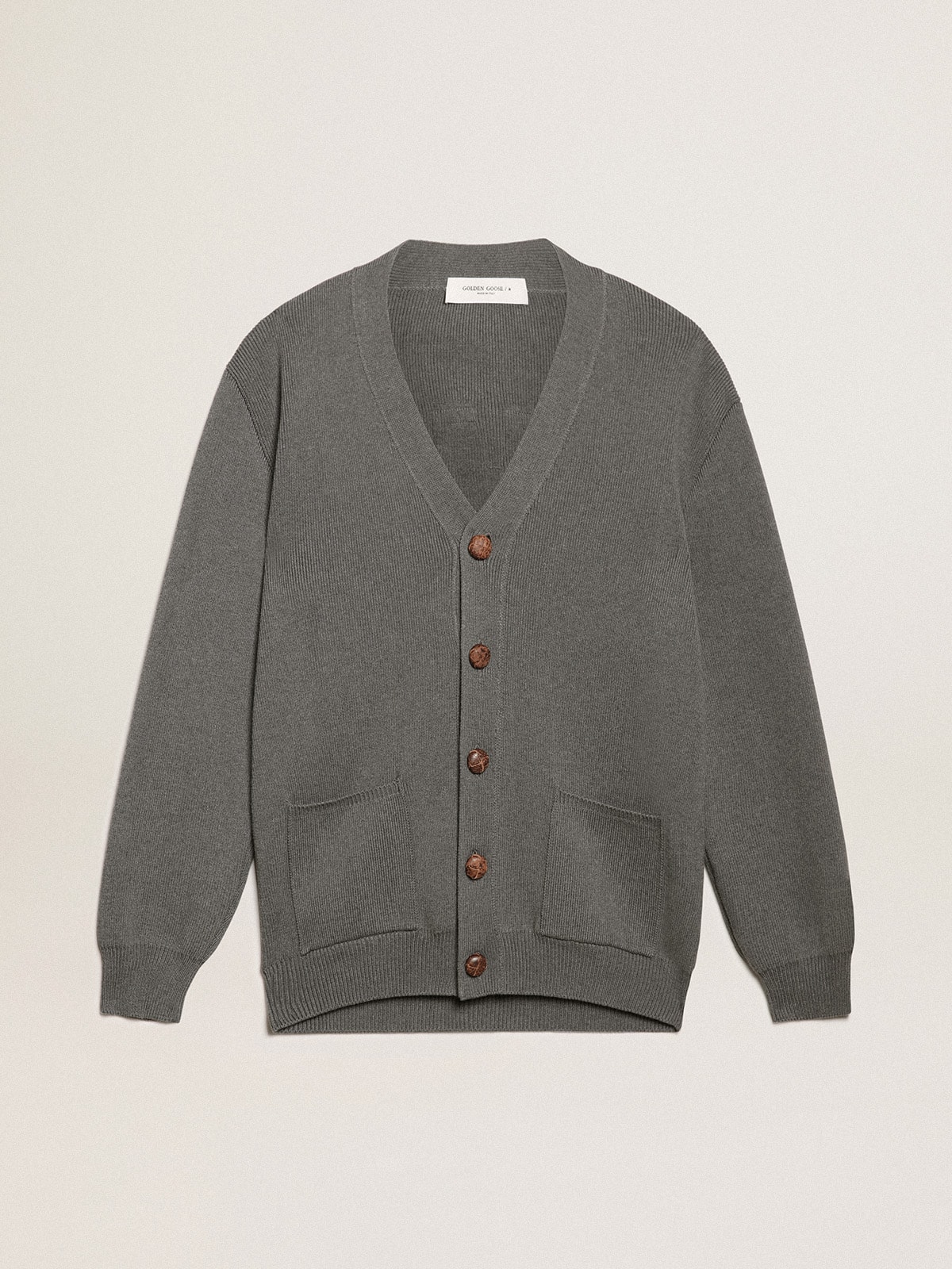 Men's cardigan in mélange gray cotton with logo on the back