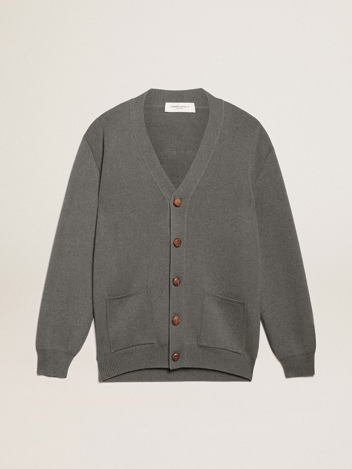 Men s cardigan in melange gray cotton with logo on the back