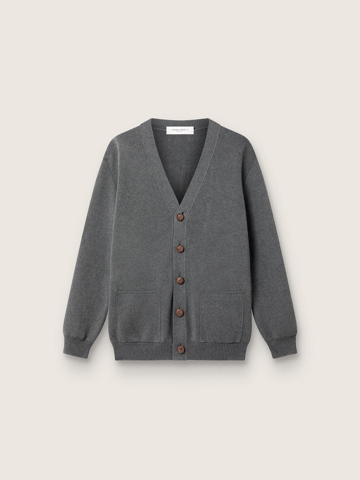 Cardigan homme en coton gris chiné avec logo au dos — Golden Goose