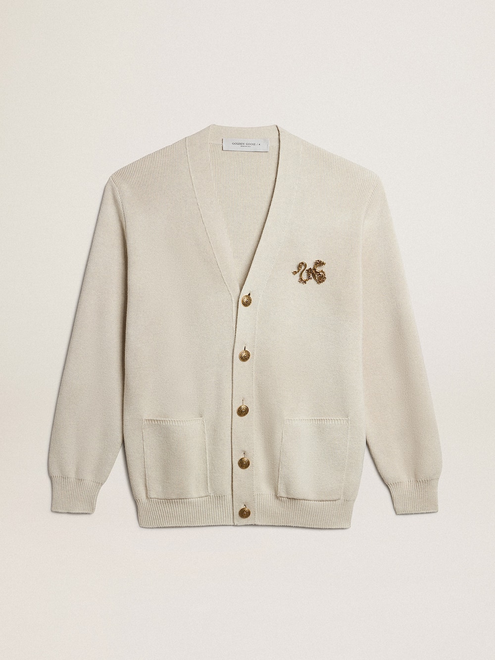Golden Goose - Cardigan in aged white cotton with gold button fastening in 