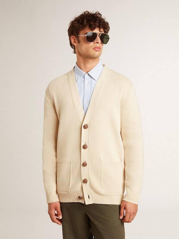 Golden Goose - Men’s beige cardigan with 'Golden' lettering on the back in 