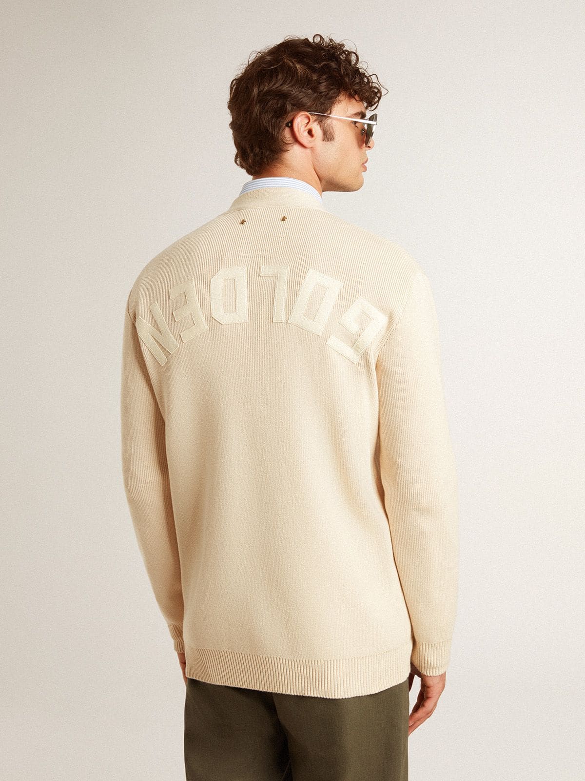 Golden Goose - Men’s beige cardigan with 'Golden' lettering on the back in 