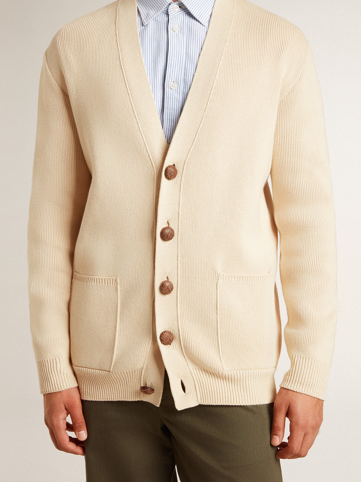 Golden Goose - Men’s beige cardigan with 'Golden' lettering on the back in 