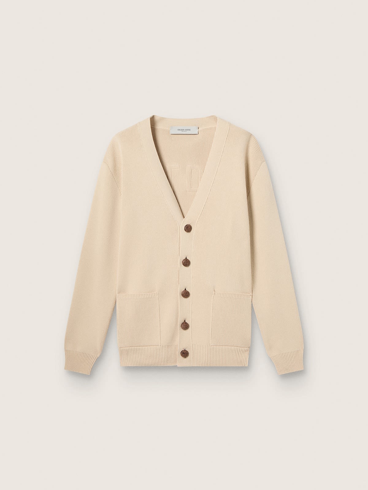 Cardigan beige pour homme avec inscription « Golden » dans le dos — Golden Goose