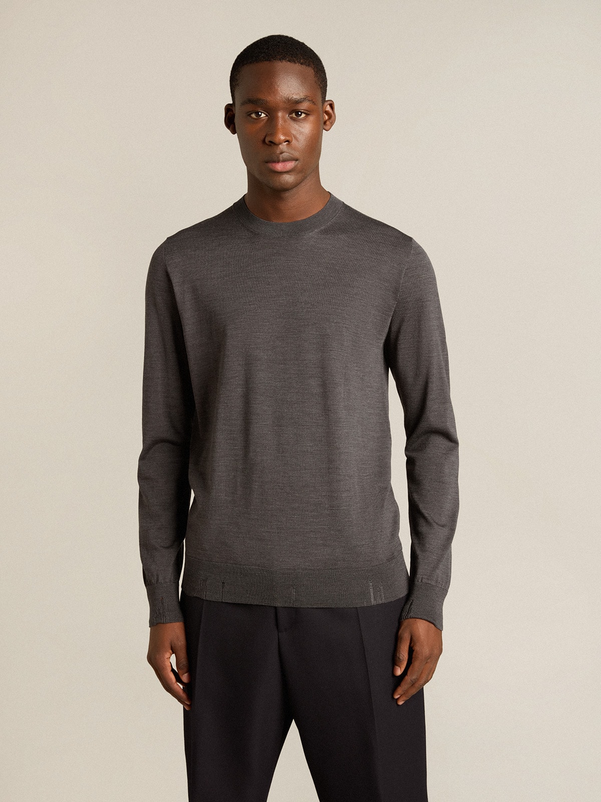 Golden Goose - Men's round-neck sweater in dark gray mélange wool in 