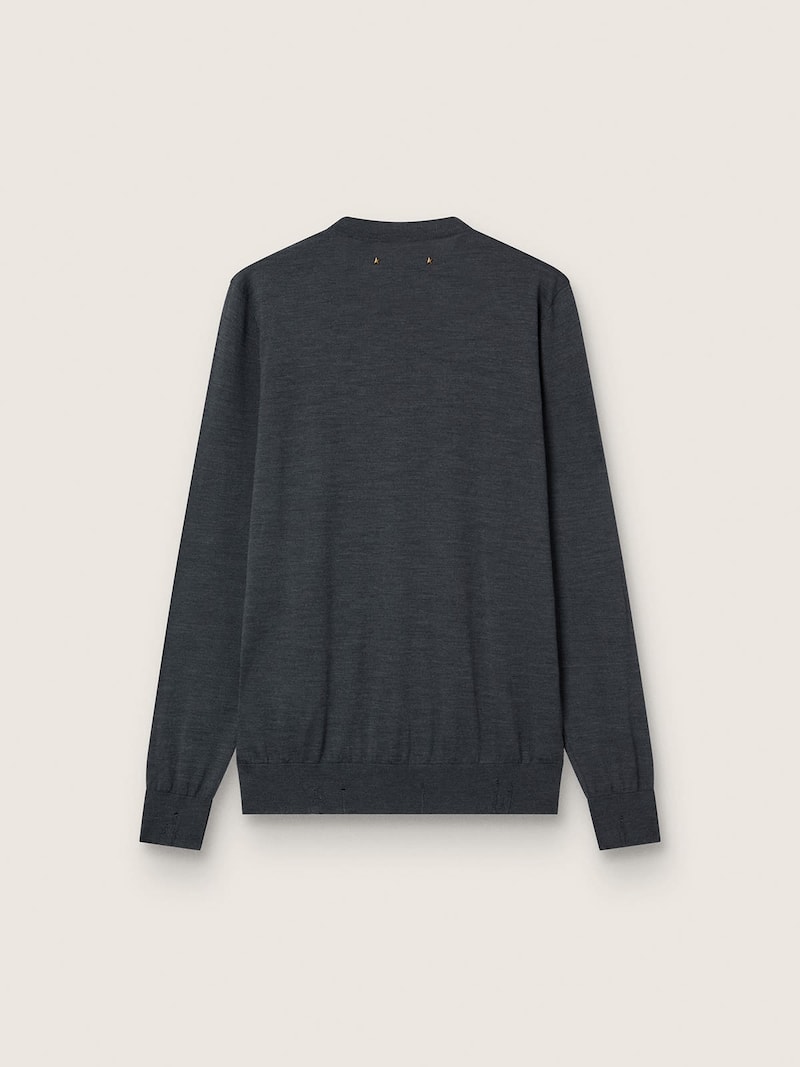 Golden Goose - Herrenpullover mit Rundhalsausschnitt aus dunkelgrau melierter Wolle in 