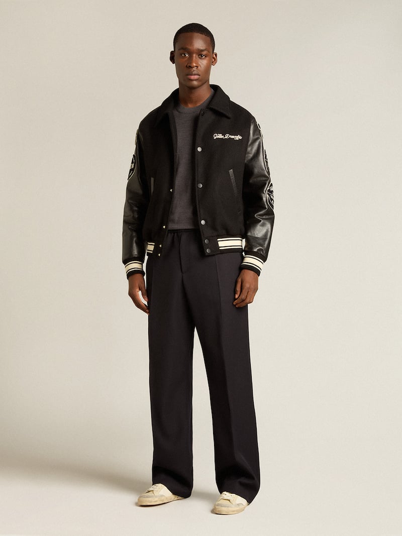 Golden Goose - Herrenpullover mit Rundhalsausschnitt aus dunkelgrau melierter Wolle in 