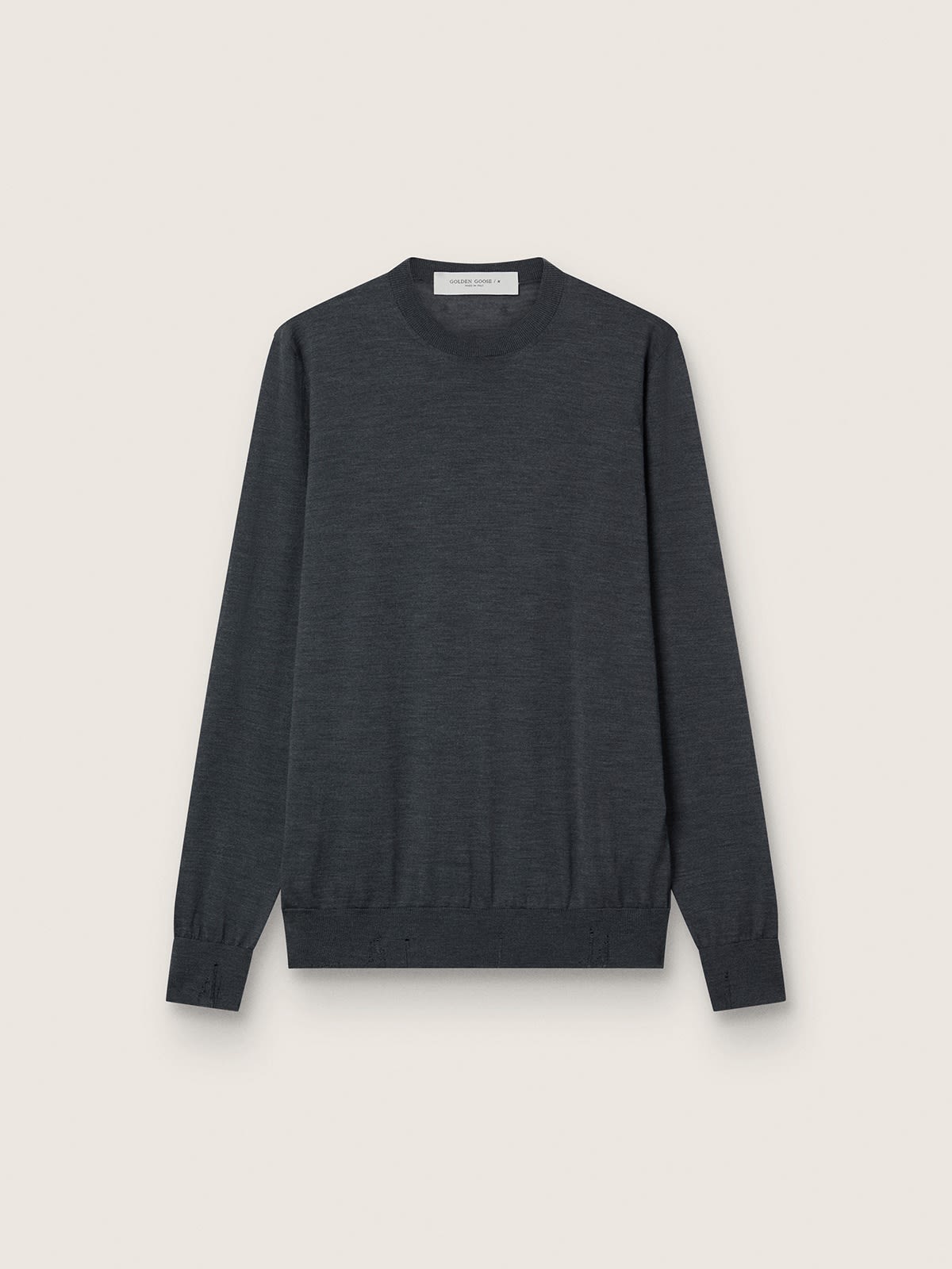 Pull à col rond homme en laine gris chiné foncé — Golden Goose