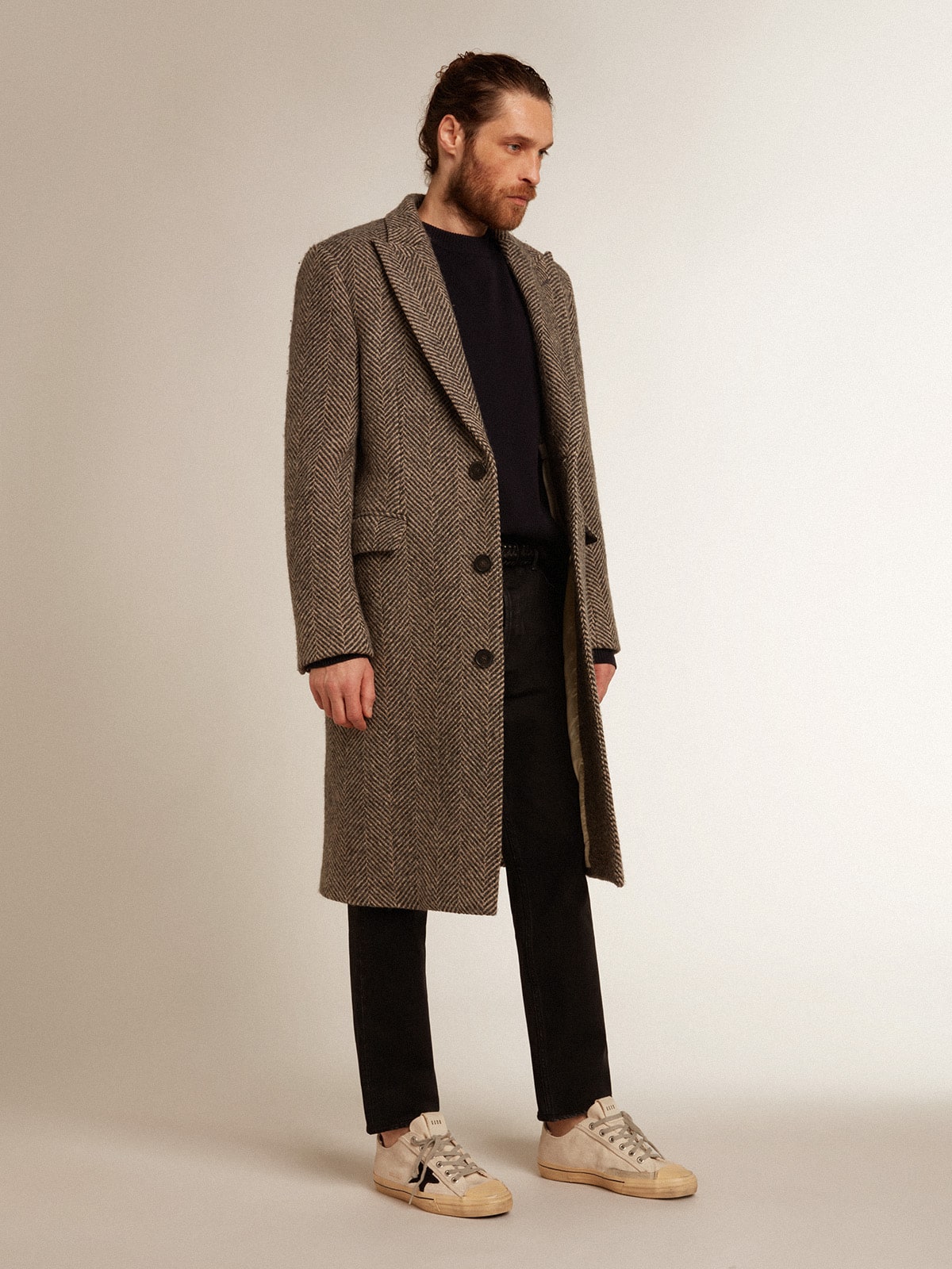 Men's wool herringbone overcoat best sale