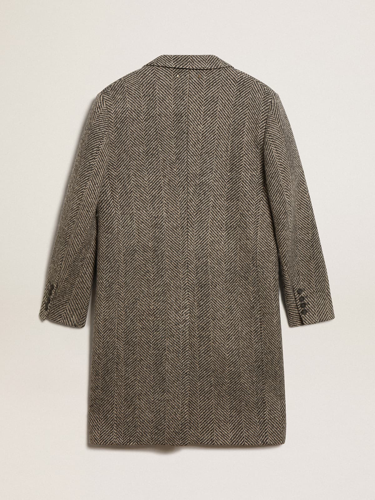 Men s single breasted wool coat with beige and gray herringbone weave Golden Goose