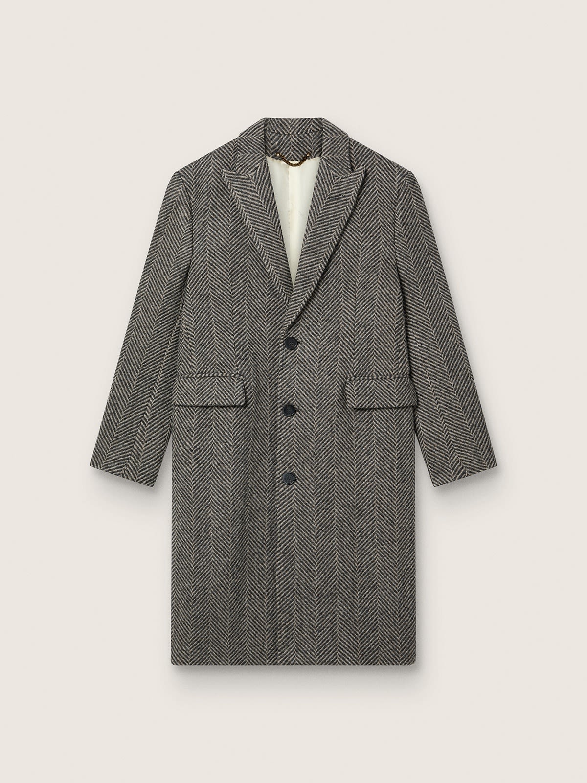 Manteau droit homme en laine avec trame à chevrons beige et gris — Golden Goose