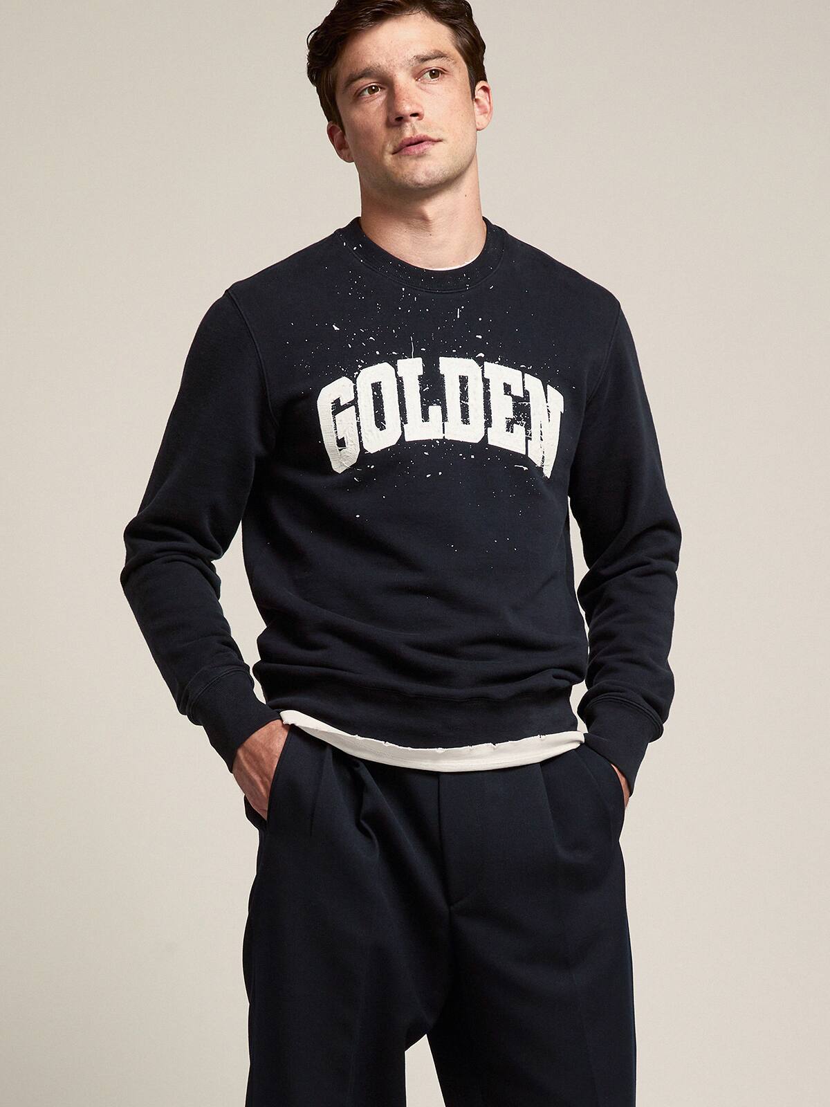 Golden Goose - Dark blue sweatshirt with contrasting white logo in 