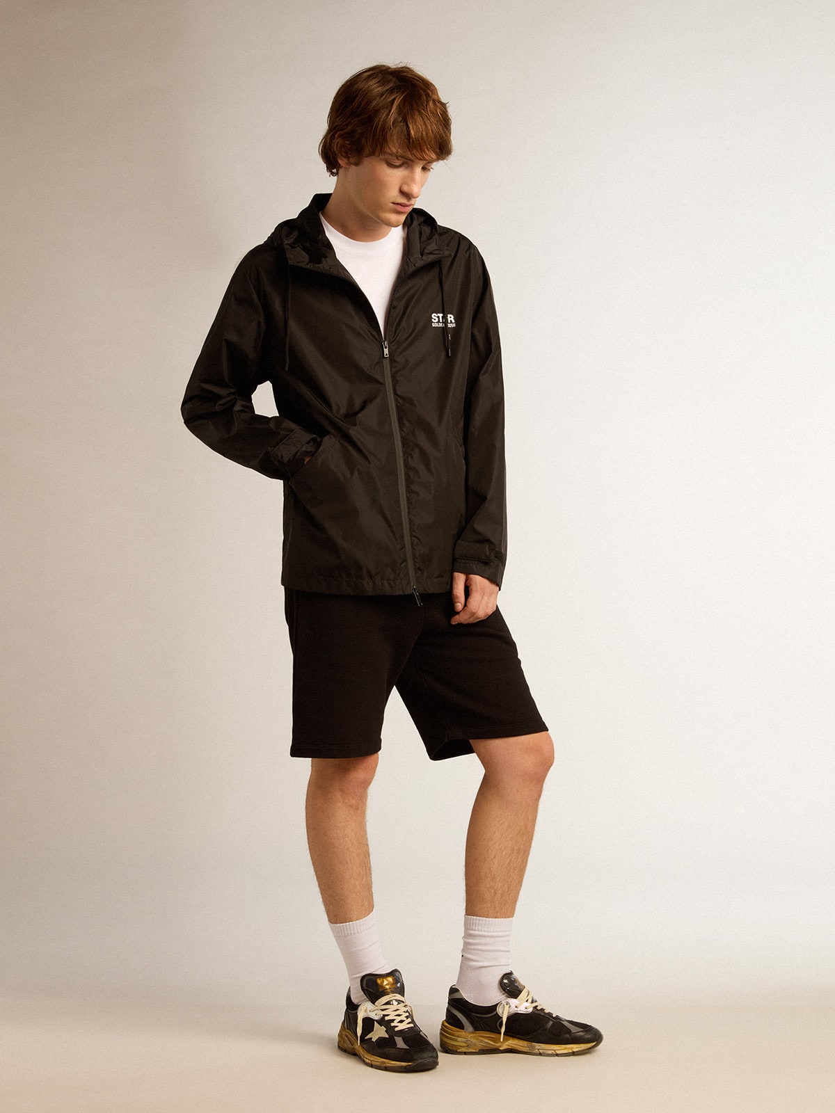 Golden Goose - Men's windcheater with contrasting white logo and star in 